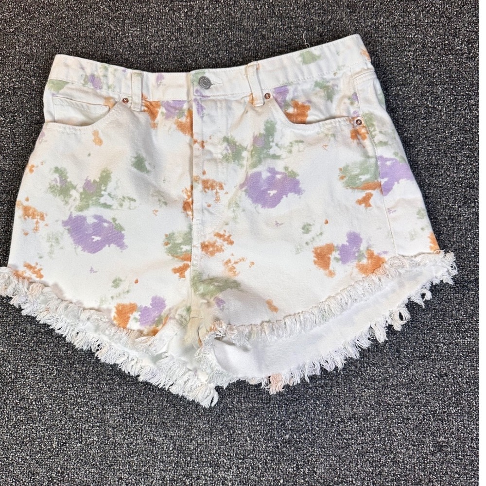 Wild‎ Fable Girls Tie Dye High Rise Denim Shorts White Purple Orange Size 14